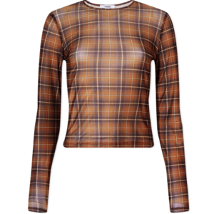 Miaou long sleeve mesh t shirt in chocolate plaid